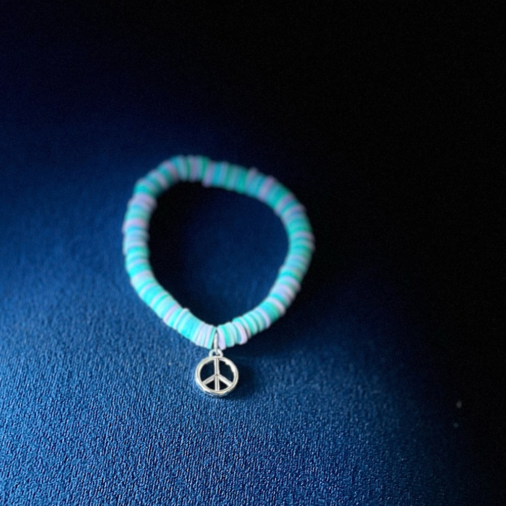 Handmade Kids Clay Bead Bracelet with a Peace Sign
